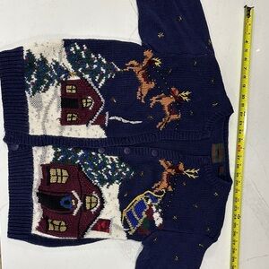 Croft & Barrow Festive Navy Cardigan with Reindeer